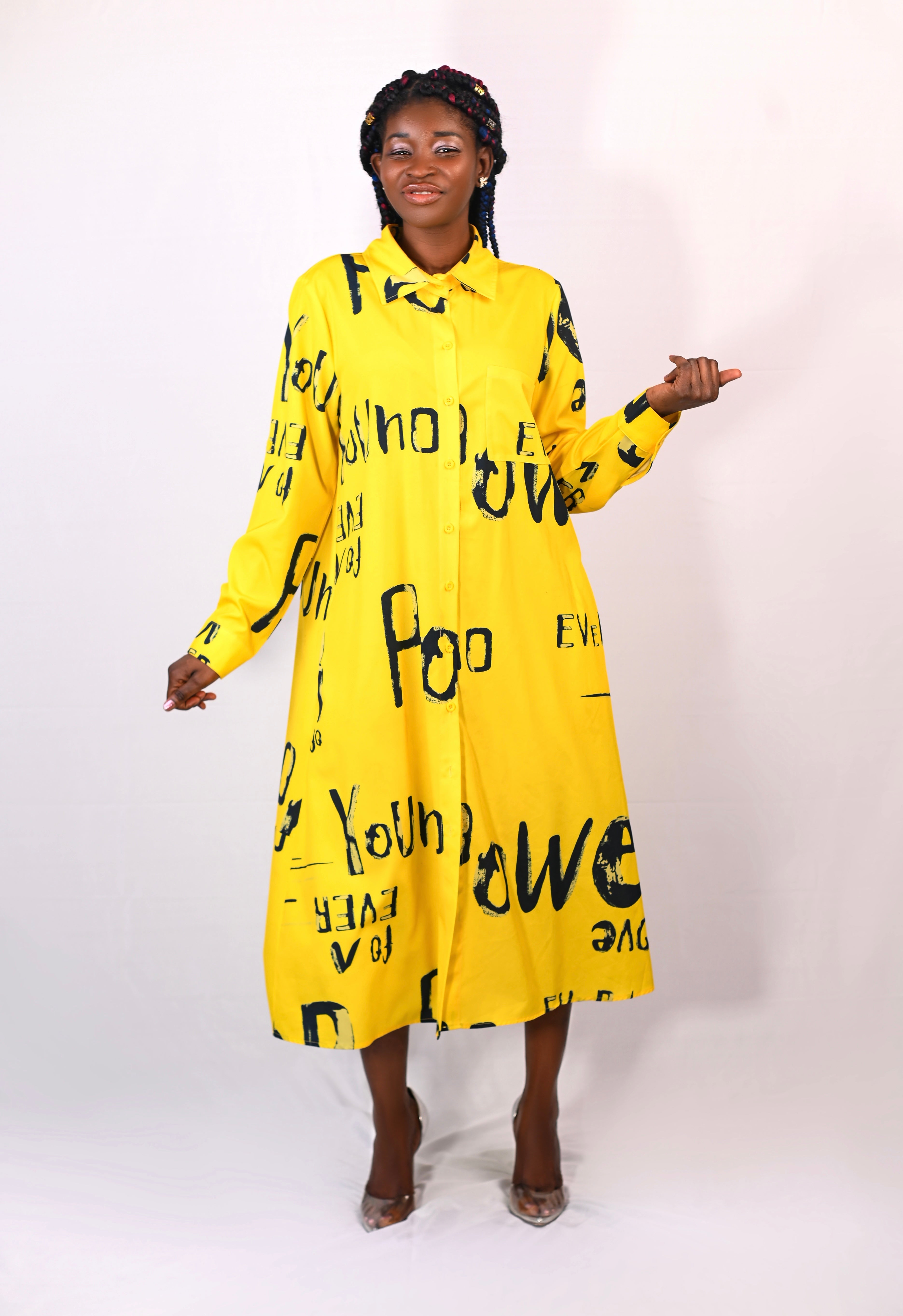 Button Down Lettering Print Dress