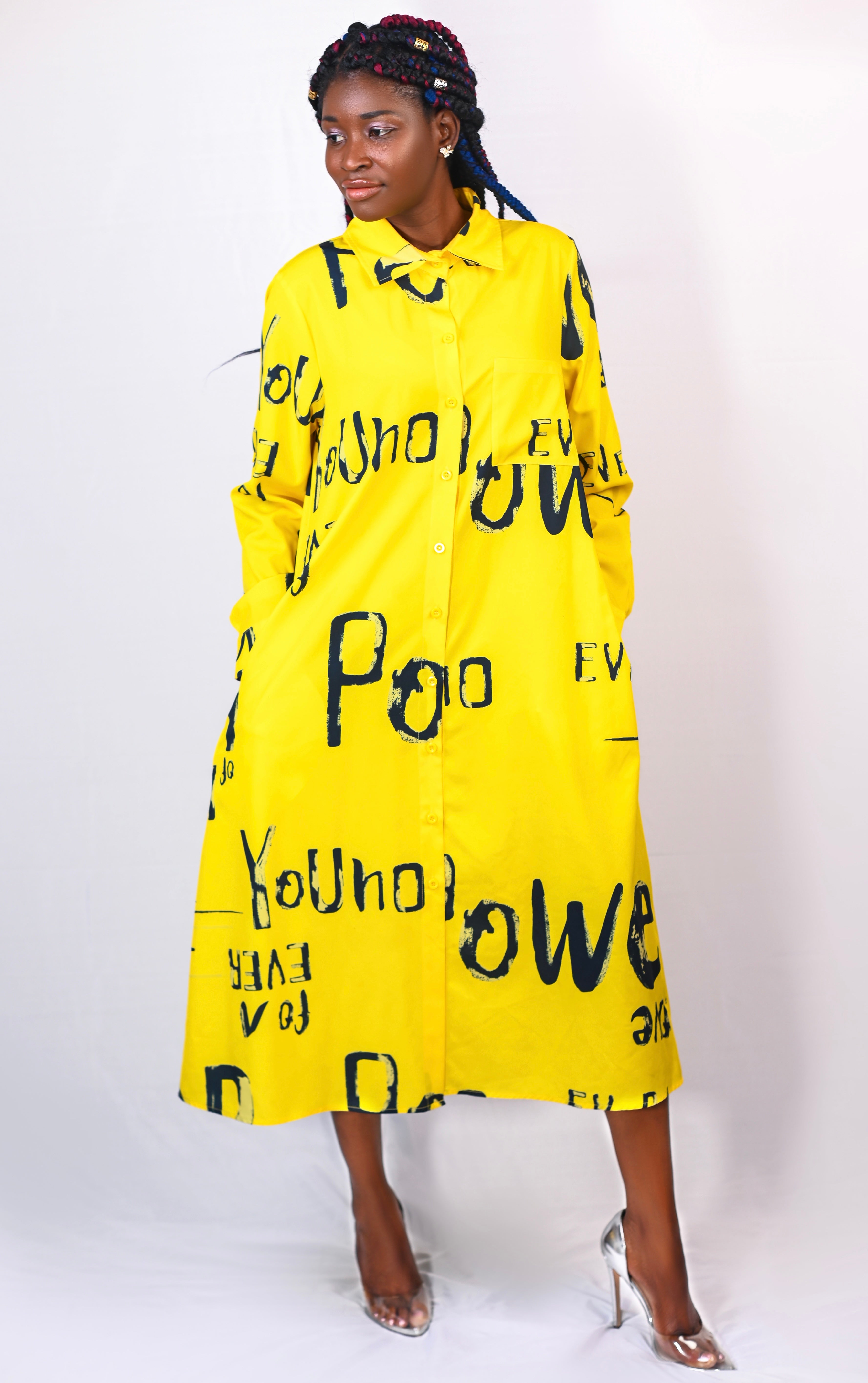 Button Down Lettering Print Dress